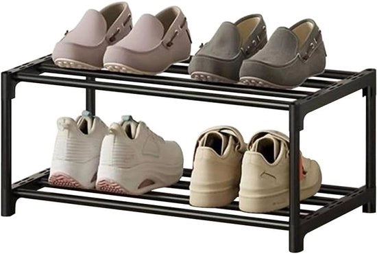 Scaffale con 2 livelli di stoccaggio - rivestimento anticorrosivo - piccolo, sottile e ripiegabile - adatto per dormitorio, appartamento in affitto e balcone - nero
