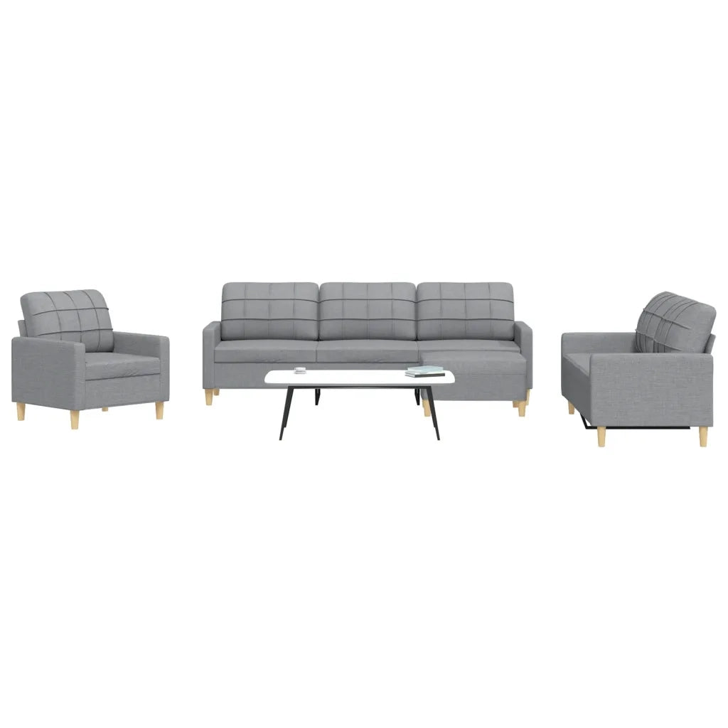 Set di Divani 4 pz con Poggiapiedi Grigio Chiaro in Tessuto