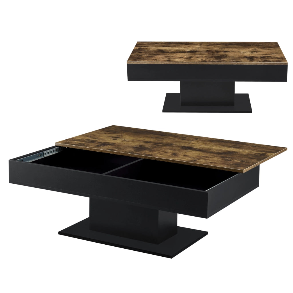Tavolino da Salotto Lünen con Piano Scorrevole 40 x 110 x 60 cm Nero / Effetto Legno Scuro [en.casa]