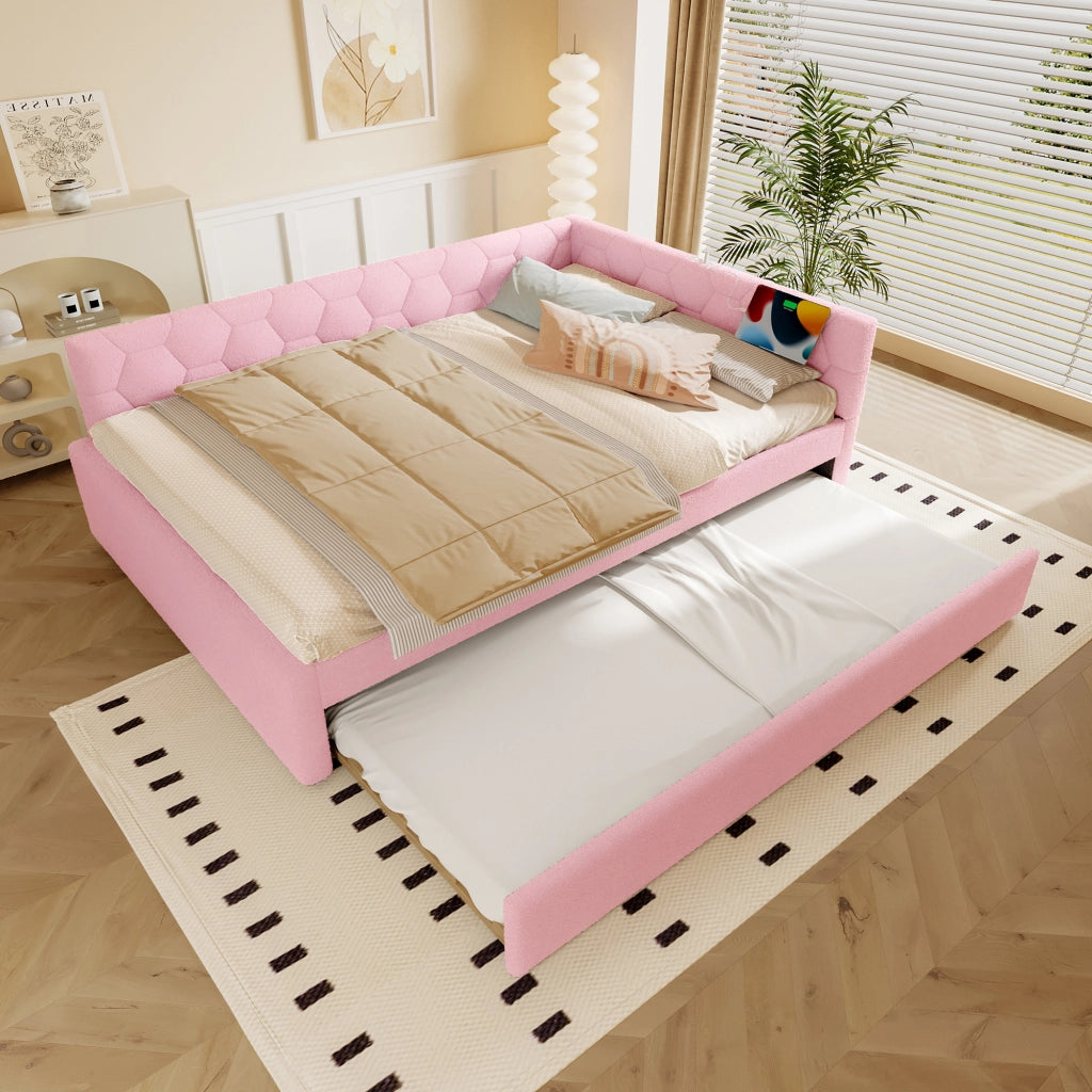 Daybett con funzione divano letto in velluto rosa 140x200 cm