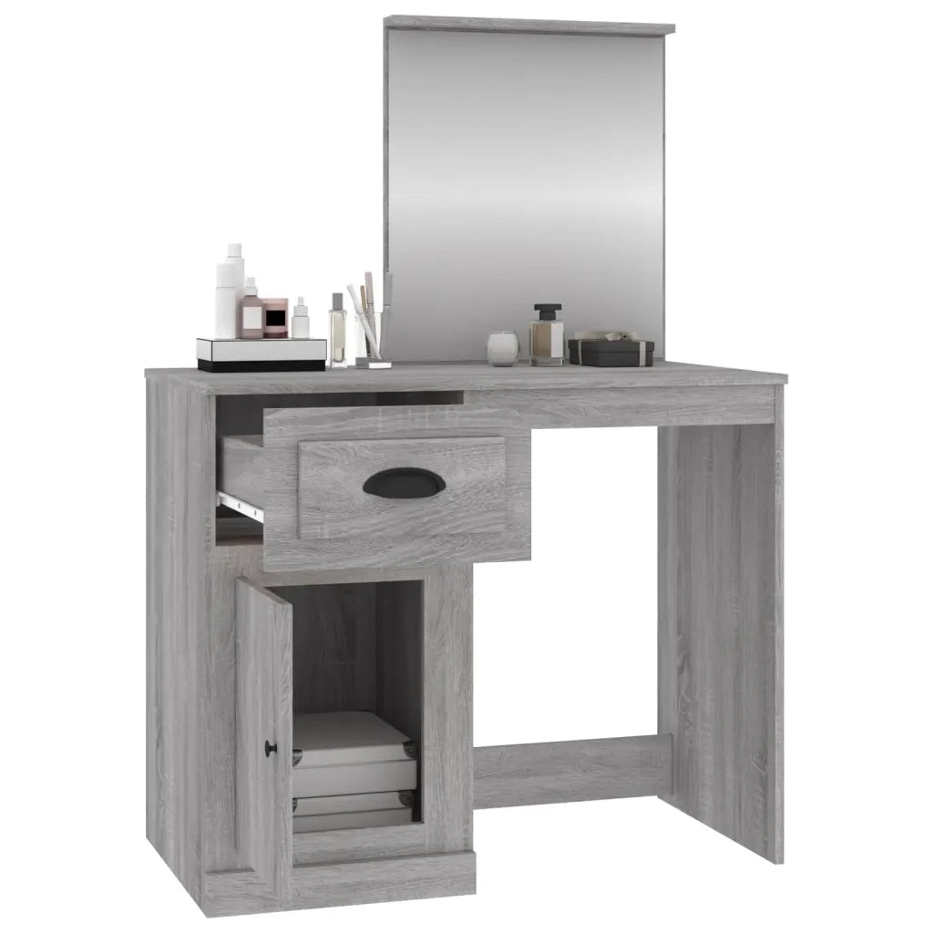 Toeletta | Tavolo da Trucco Specchio Grigio Sonoma 90x50x132,5cm Legno Multistrato