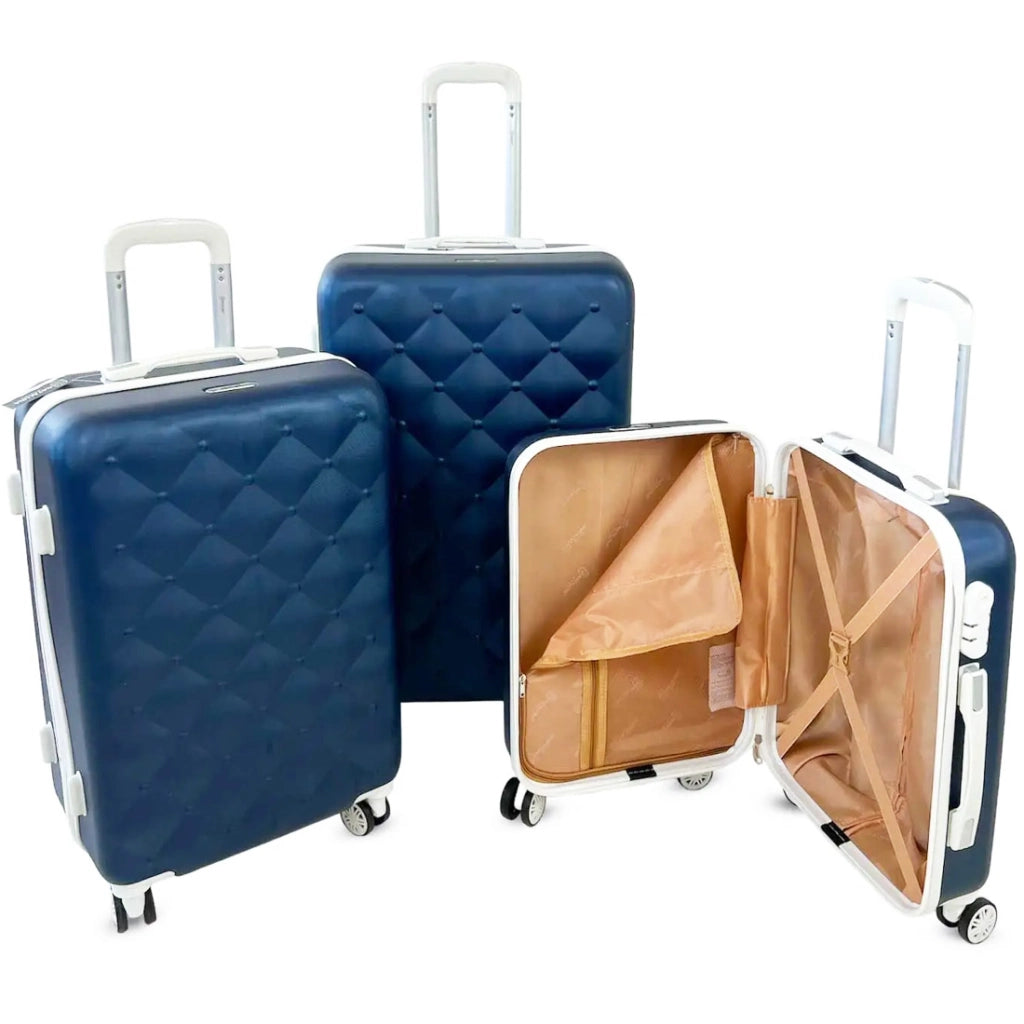 Set 3 Valigie Rigide con Ruote Easy Roll Trolley Bagaglio a Mano Viaggio Blu