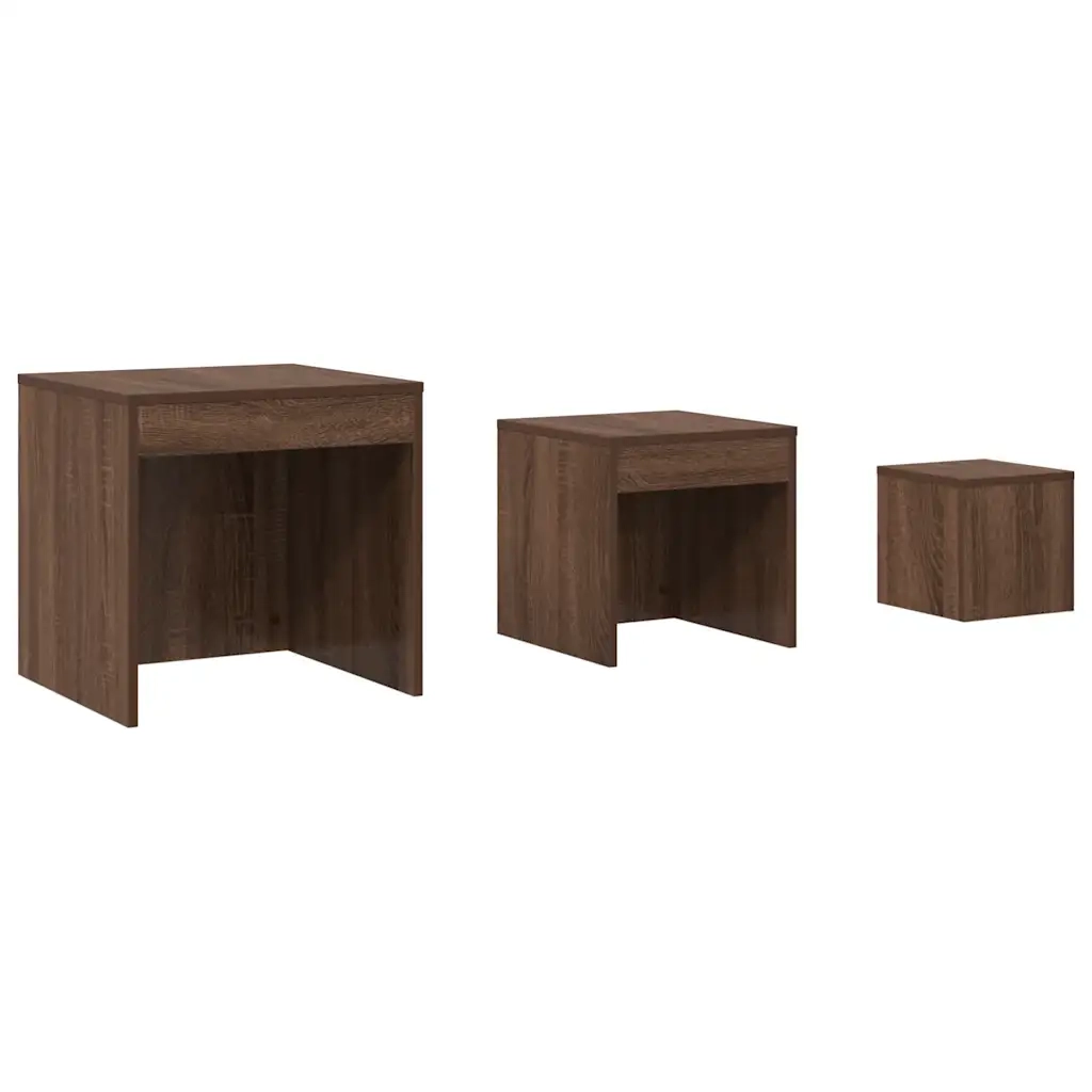 Tavolini Impilabili 3 pz Rovere Marrone in Legno Multistrato cod mxl 27504