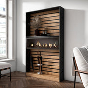 Libreria scaffale, 110x25x186cm, Soggiorno, Ufficio, Camino elettrico, colore Rovere e nero RF2324