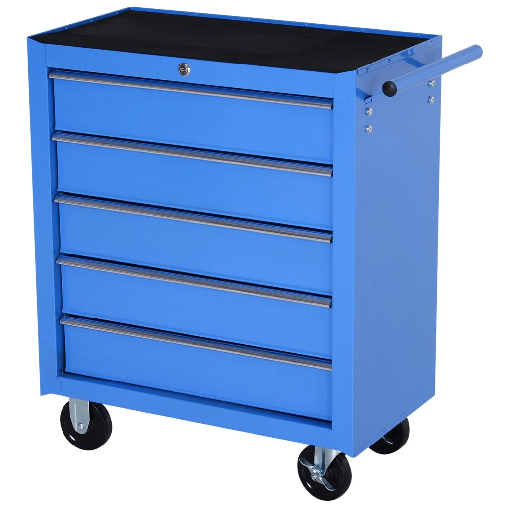 EasyComfort Carrello da Officina a 5 Cassetti con Ruote in Metallo Blu, 67.5x 33 x 77cm
