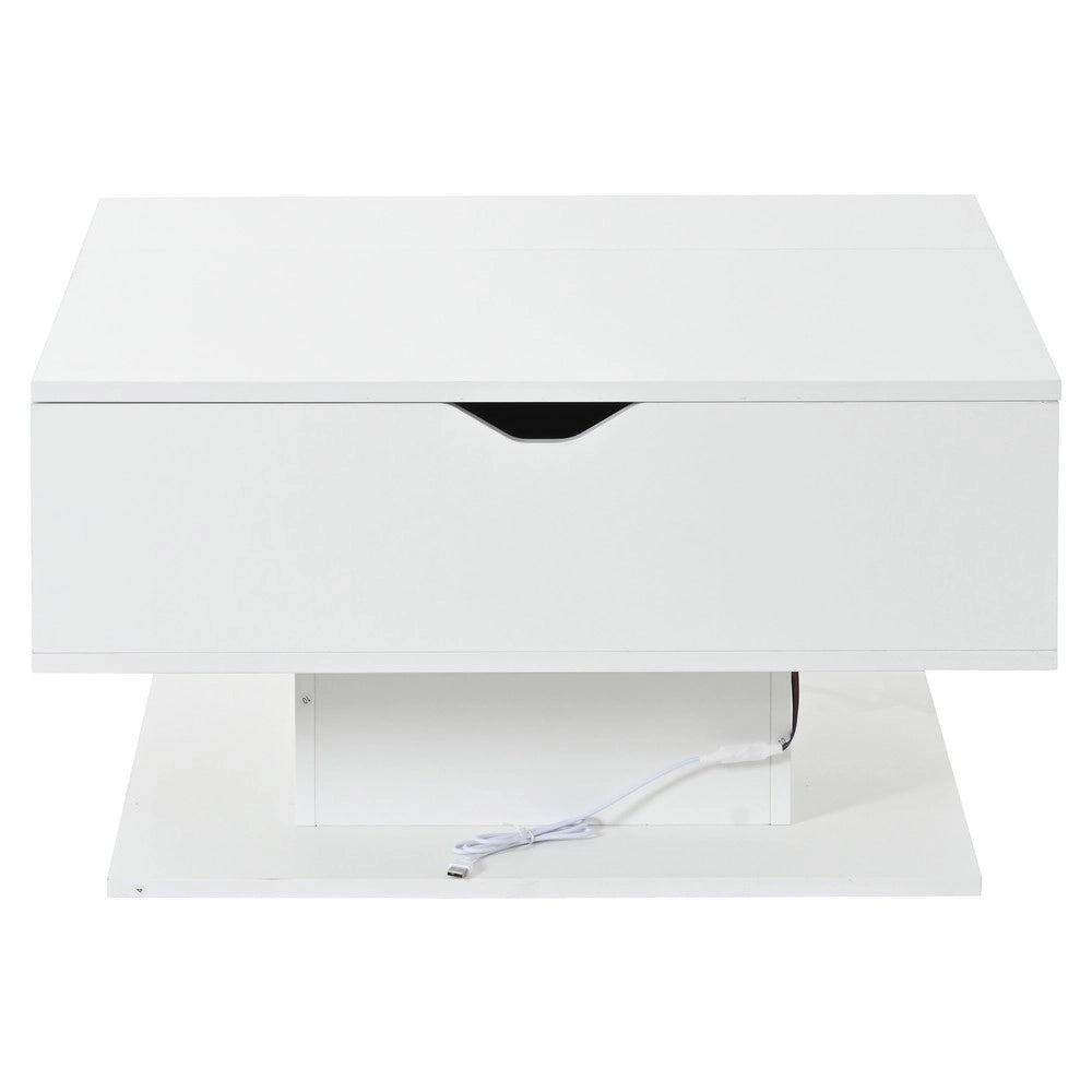 Tavolino da Caff¨¨ con Vano Contenitore e Piano Alzabile ¨C MINIMAL ¨C Bianco Lucido, 80x75x40