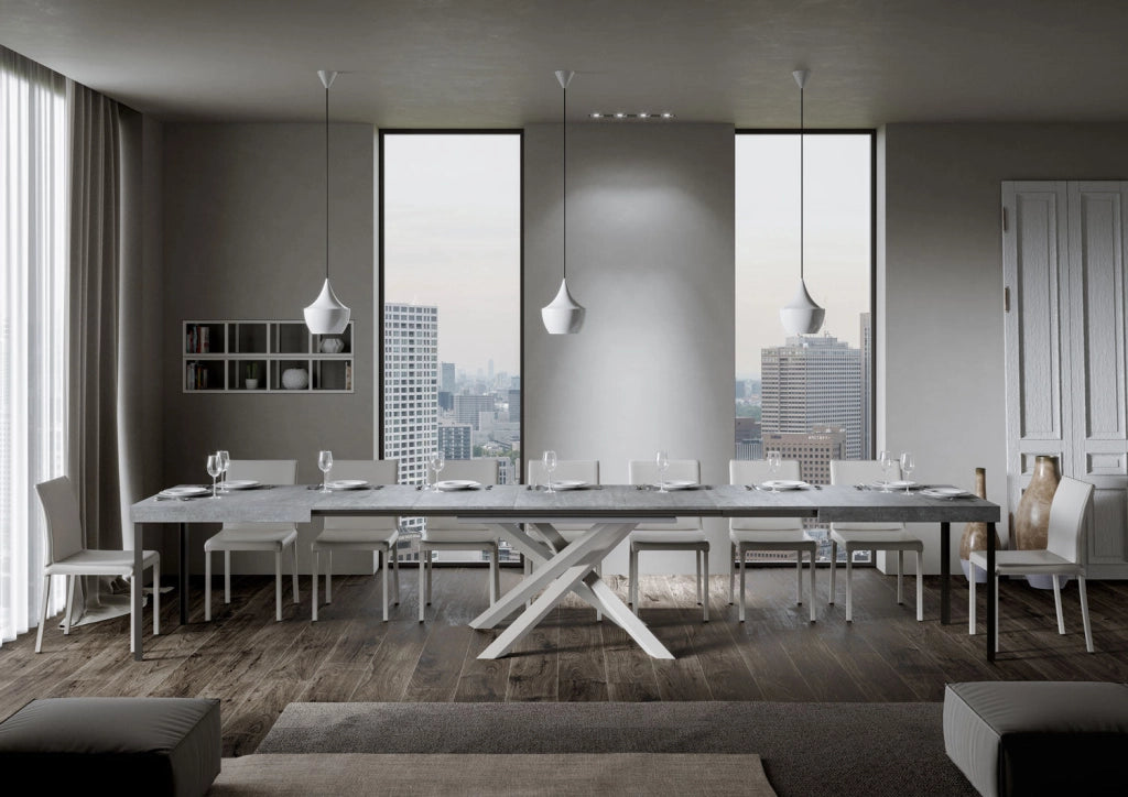 Tavolo Allungabile 160-420x90x77 cm Volantis Cemento Telaio Bianco