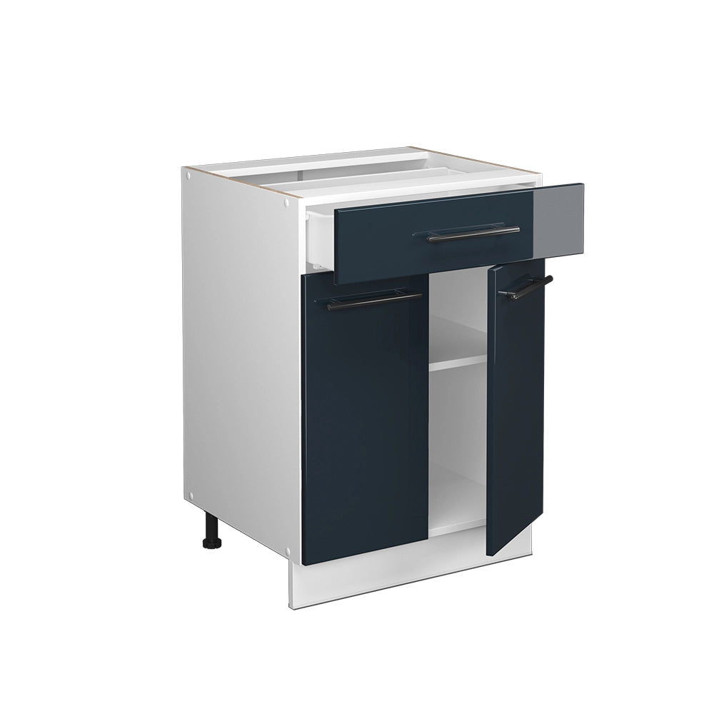 Mobiletto base per cucina Fame-Line Blu scuro lucido/Bianco 60 cm con cassetto, PL Marmo Vicco