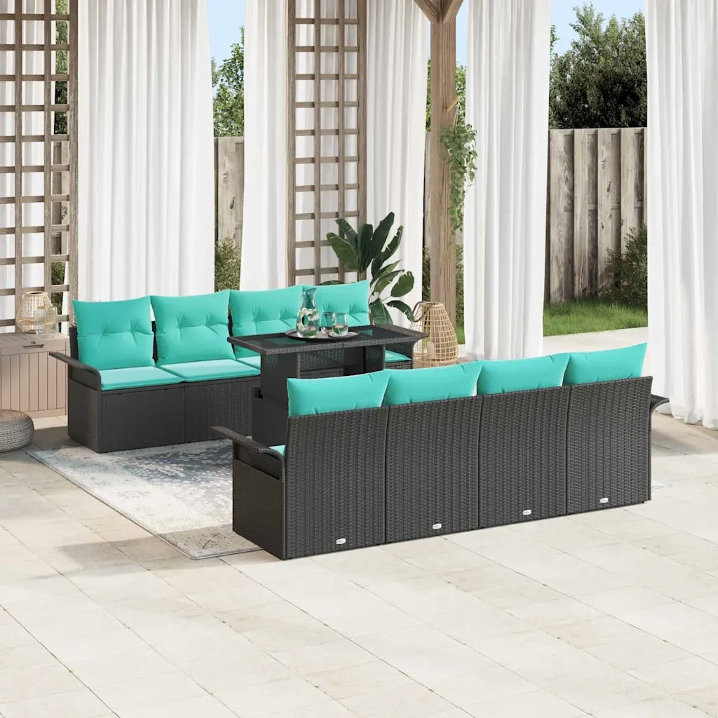 Set Divano da Giardino 9 pcs Nero Rattan in Polipropilene 3356989