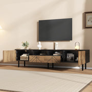 Mobile porta TV moderno con 2 cassetti e 2 ante, per soggiorno, in truciolato, nero e effetto legno, 180 × 40 × 45 cm