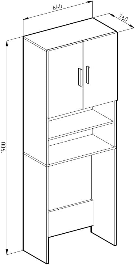 Mobile lavatrice, Bianco/Sonoma, 64 x 190 cm, adatto per la conservazione di detersivo e accessori