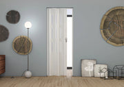 Porta a Soffietto da Interno Maya 83x214 cm Made in Italy in PVC con Vetro Satinato Palissandro Bianco Orizzontale