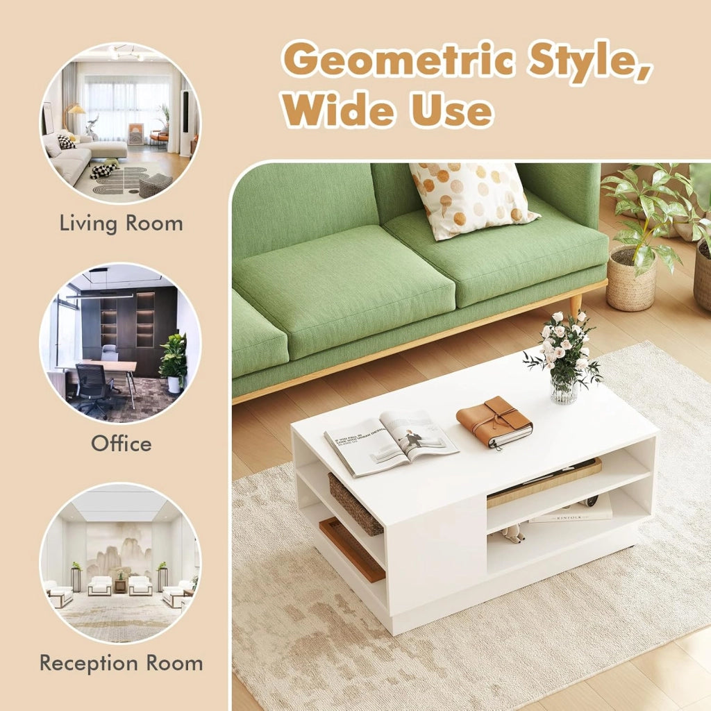 Tavolino da caffè a 2 ripiani aperti, 86 x 56 x 41 cm, rettangolare con superficie ampia, design moderno, per soggiorno, ufficio (bianco)