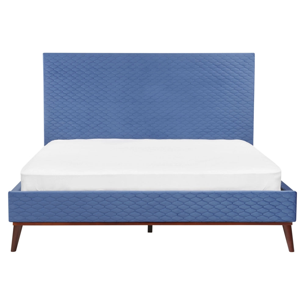 Letto imbottito in velluto blu 180 x 200 con struttura imbottita a nido d'ape trapuntato stile classico