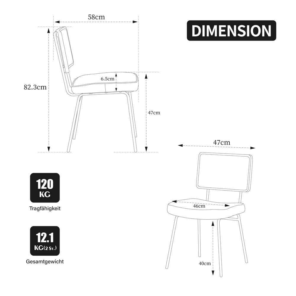 Sedia da Pranzo in Legno Massello e Rattan ¨C MINIMAL ¨C Set 2, Similpelle, Stile Retr¨°, Nero/Marrone
