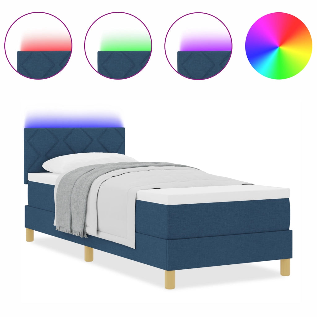 Letto a Box Spring con Materasso & LED Blu 80x200 cm Tessuto