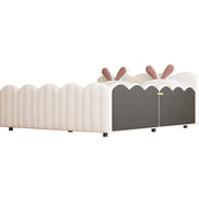 Letto piattaforma imbottito beige 140x200 cm con cuscino a forma di coniglio