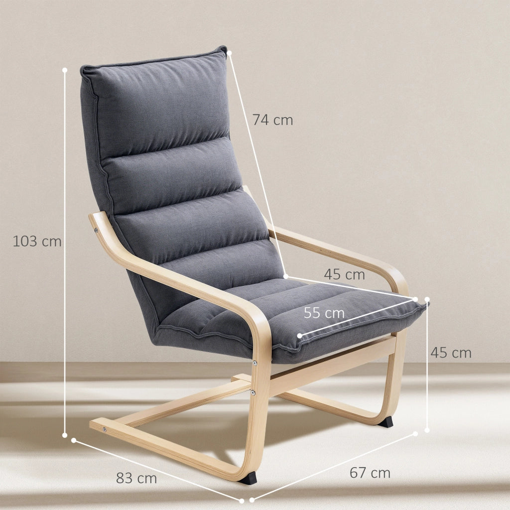 Poltrona a dondolo-Sedia a dondolo Moderna con Braccioli in Legno e Cuscini Spessi in Velluto, 67x83x105 cm, Grigio