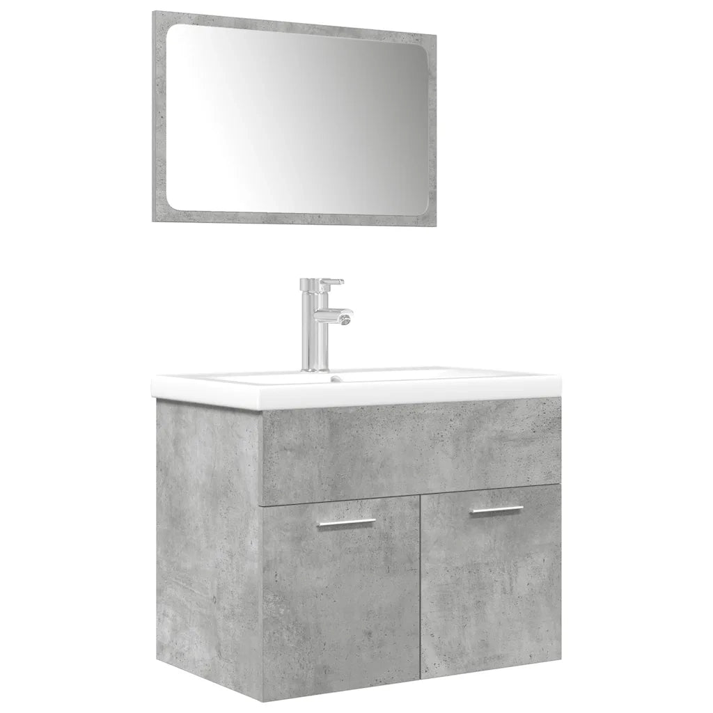 Set Mobili da Bagno 3 pz Grigio Cemento in Legno Multistrato