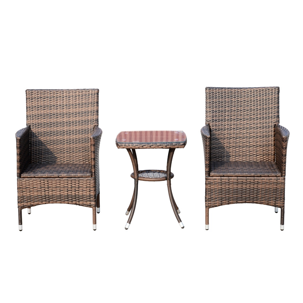 Set Giardino Tavolo con 2 Sedie ¨C zephmum ¨C Rattan Marrone con Cuscini