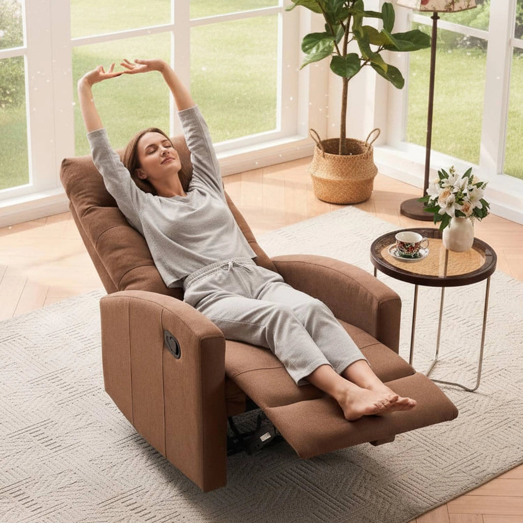 Marvin Poltrona Relax Reclinabile Manuale con Poggiapiedi Solena, Schienale Regolabile Seduta Ergonomica in Tess Marrone