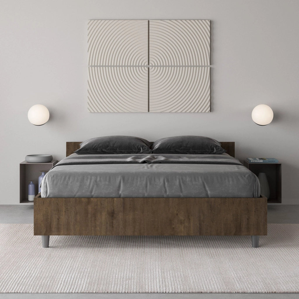 Letto Matrimoniale Francese 140x190 cm con Rete e Contenitore Nuamo Noce