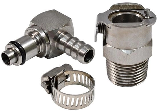 Connettore di accoppiamento a vite per tubo - doppio senso di chiusura - in acciaio inossidabile - compatibile con modelli BMW - colore argento - codice prodotto: Slangkoppeling