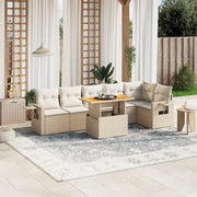Set Divani da Giardino 7 pz con Cuscini Beige in Polyrattan