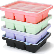 4 contenitori per cubetti di ghiaccio, contenitori per cubetti di ghiaccio XL in silicone con coperchio, stivabili e lavabili in lavastoviglie, per birra, vino e snack per bambini compresi (4 colori, set da 4 (24 cubetti di ghiaccio))