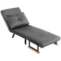 Poltrona Letto 3 in 1 con Schienale Reclinabile in 5 Posizioni e Cuscino, 63x73x81 cm, Grigio Scuro
