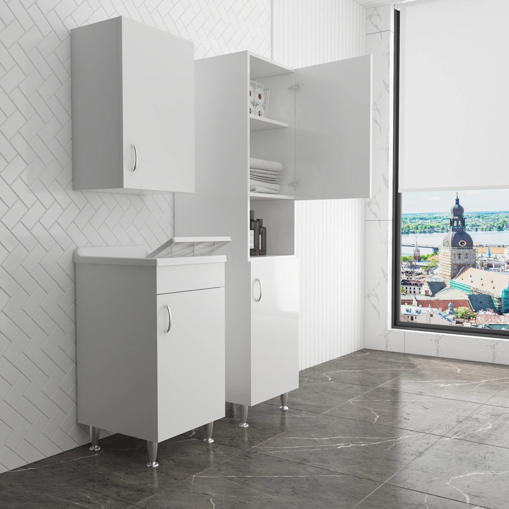 Pensile multiuso 45x32 in legno bianco con due ripiani Fedra