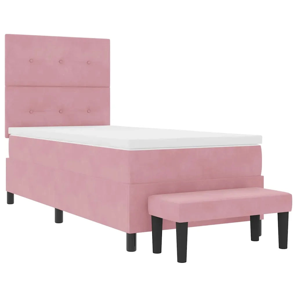 Letto a molle con materasso Rosa 100 x 200 cm Velluto