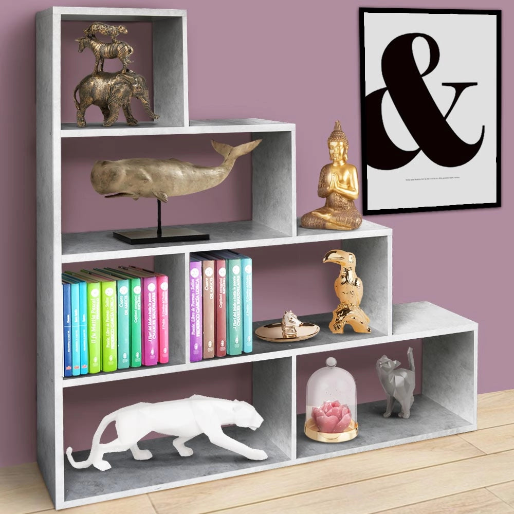 Libreria Scaffale a Scala Simms Legno MDF 4 Ripiani Rovere Grigio Casa Ufficio