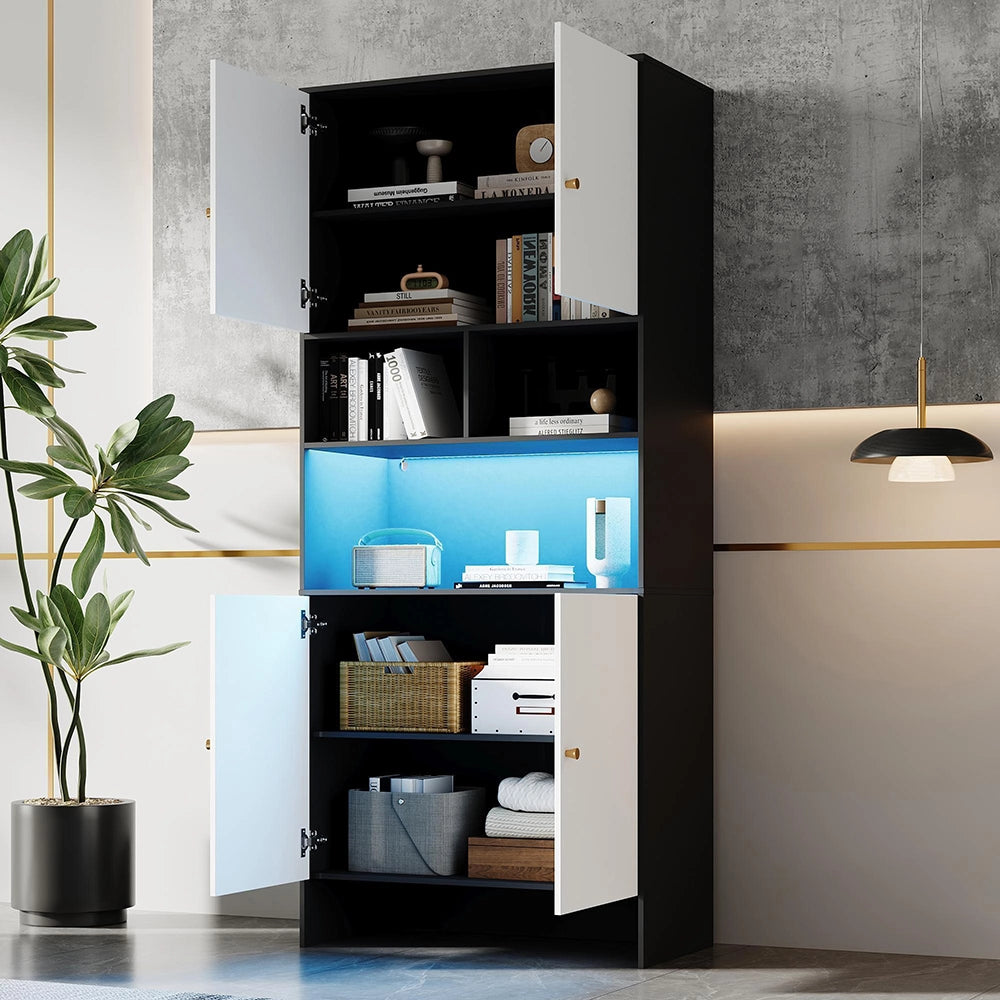 Armadio multifunzionale - Xylo - 80x40x185cm - Bicolore nero e bianco - 4 porte 3 scomparti