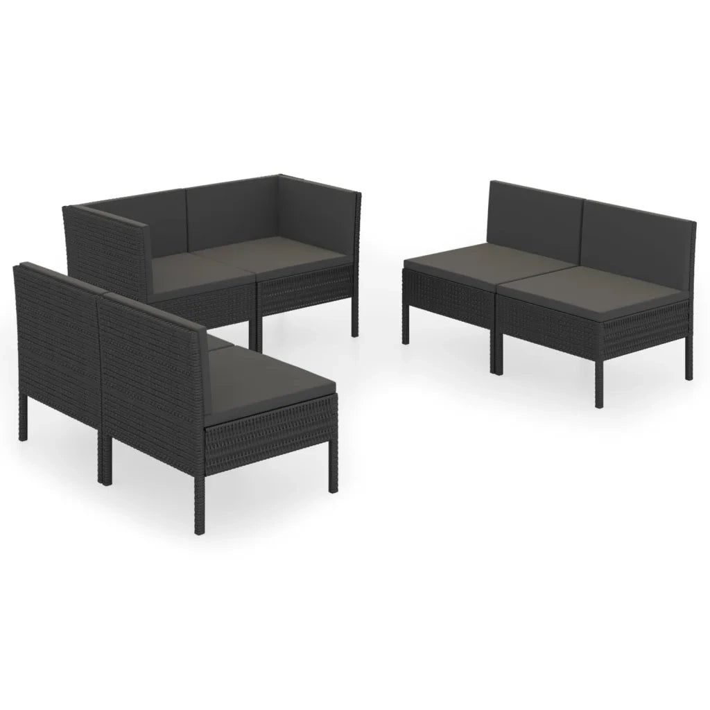 Set Divani da Giardino 6 pz con Cuscini in Polyrattan Nero cod mxl 38308