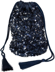 Borsa di Paillet per Donna con Corda di Seta, Portafoglio e Borsa per la Sera, Festa o Prom, Blu Marino