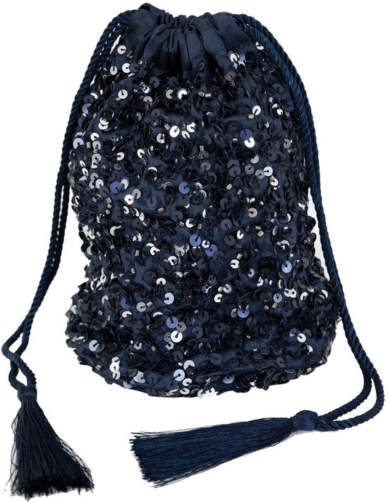 Borsa di Paillet per Donna con Corda di Seta, Portafoglio e Borsa per la Sera, Festa o Prom, Blu Marino