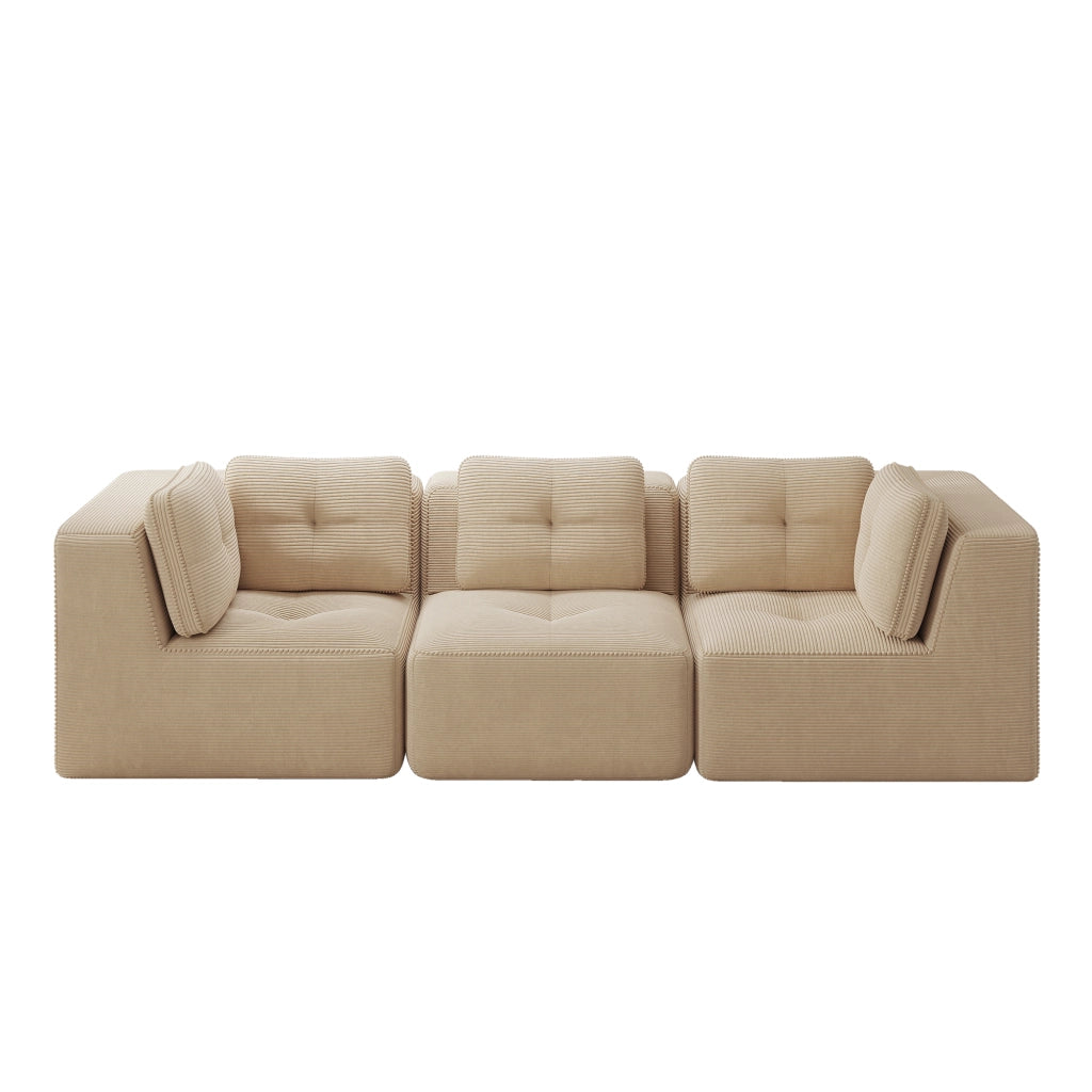 Divano Angolare Modulare 3 Posti in Velluto a Coste ¨C Xylo ¨C Beige