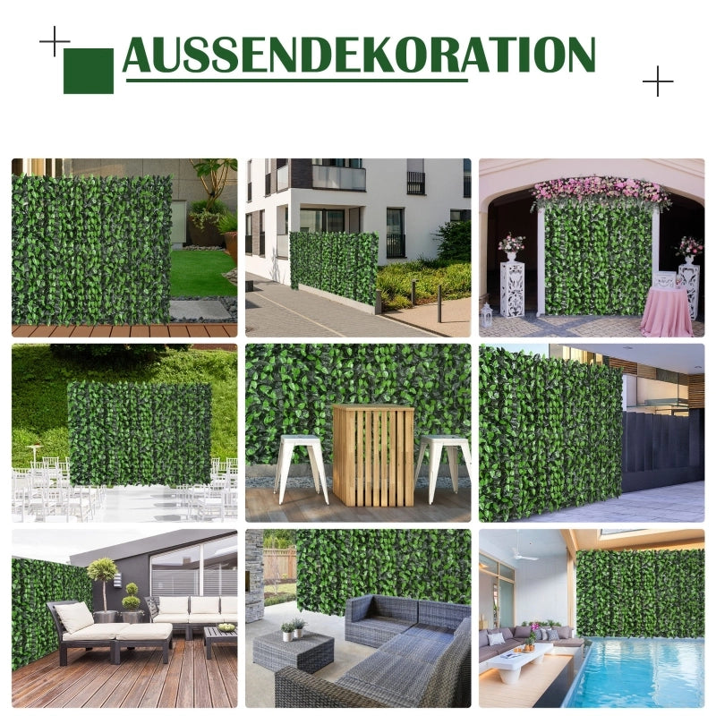 Siepe artificiale, pianta rampicante artificiale, decorazione per esterni, aspetto realistico, 300 cm x 100 cm, verde scuro