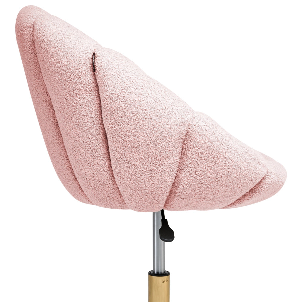 Elegante sedia da ufficio girevole in tessuto bouclè rosa pastello con base regolabile in altezza Design moderno Home Office