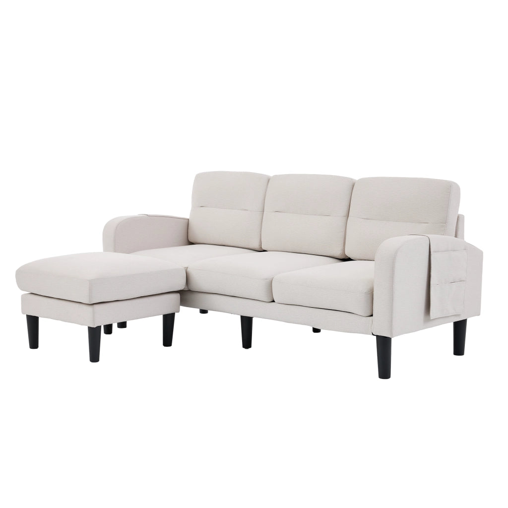 Divano Angolare 3 Posti con Chaise Longue e Tasche laterali in Tessuto Beige 204 × 136 × 80 cm