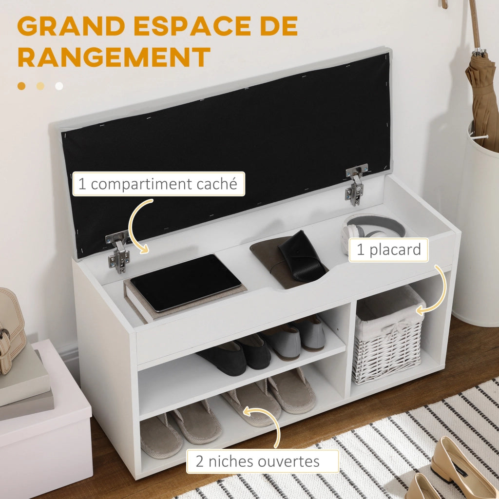 Panca Scarpe 2 Livelli con Cuscino e Ripiano ¨C zephmum ¨C Bianco