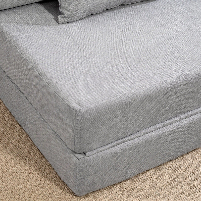 Poltrona multifunzionale trasformabile in divano da pavimento, chaise longue o materasso, grigio chiaro