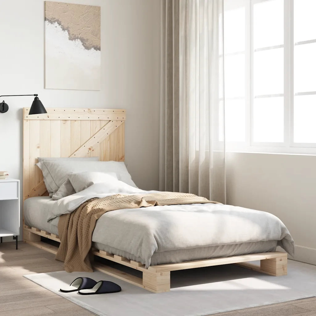 Letto singolo | Letto per adulti | Giroletto con Testiera 90x200 cm in Legno Massello di Pino