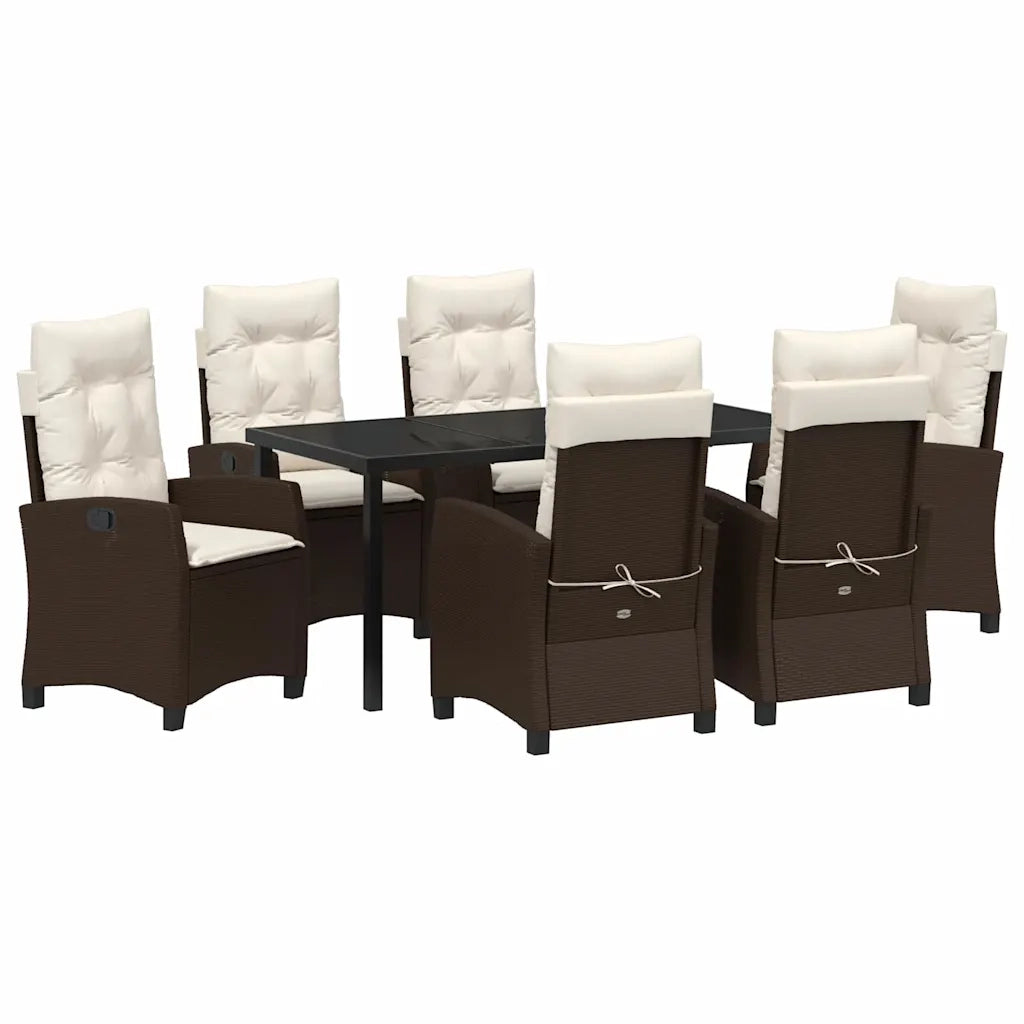 Set da Pranzo per Giardino con cuscino 7 pcs Marrone polyrattan 3380383