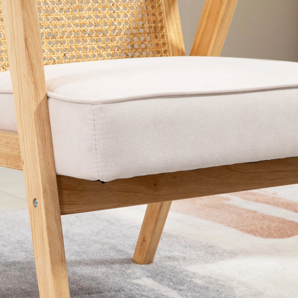 Sedia da pranzo imbottita in legno di caucci¨´ ¨C Xylo ¨C rivestimento tessuto effetto lino crema