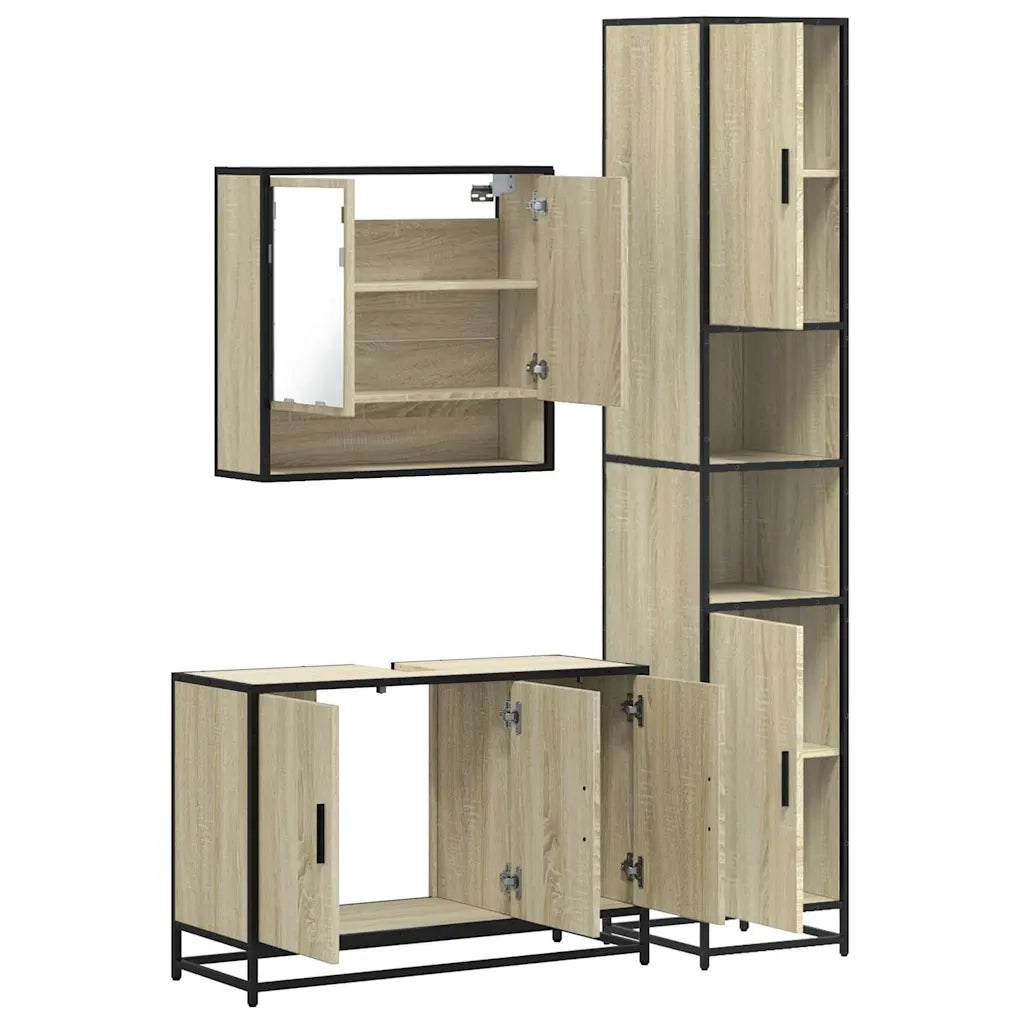 Set Mobili da Bagno 3 pz Rovere Sonoma in Legno Multistrato