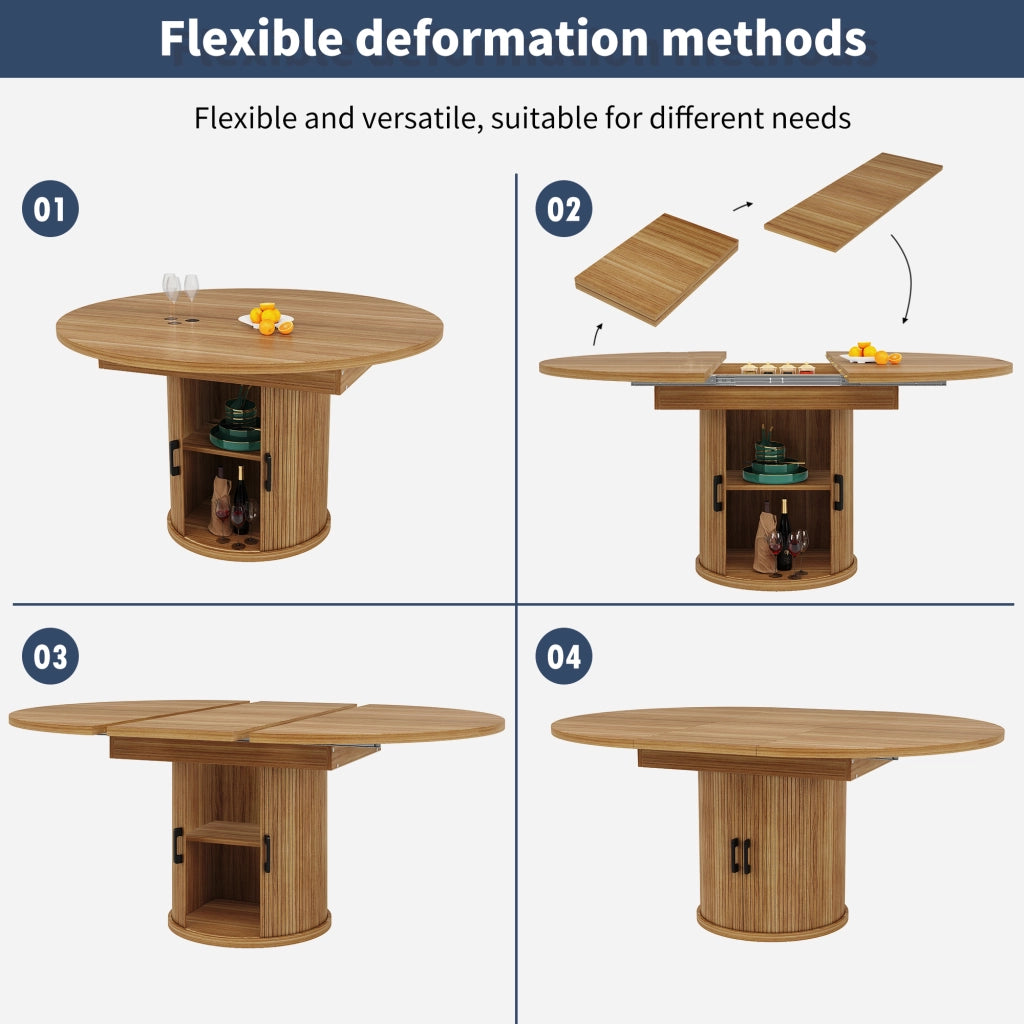 Tavolo da pranzo con piano allungabile e vano contenitore per cucina in MDF noce