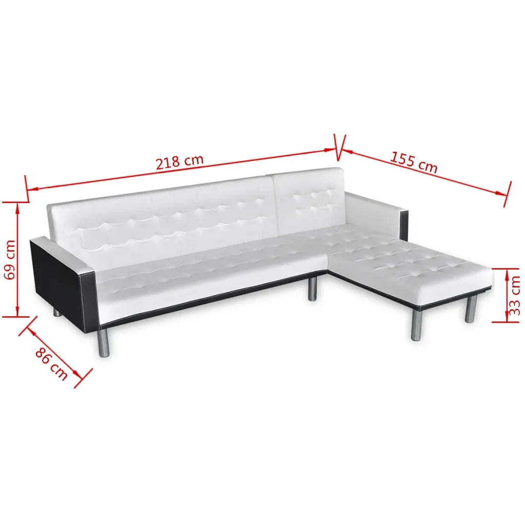Divano Letto a L in Pelle Artificiale Bianco  cod mxl 18692