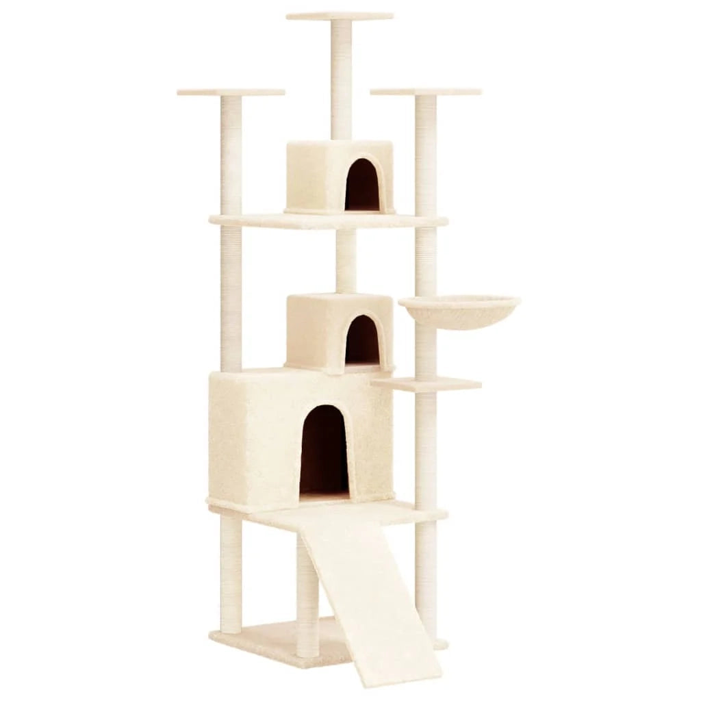 Tiragraffi per gatti Mobili per arrampicata su torre Tiragraffi piattaforma da arrampicata con tiragraffi in sisal 175 cm crema 02_0022499
